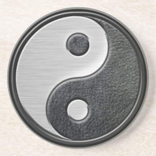 Leather and Steel Effect Yin Yang Graphic Coaster