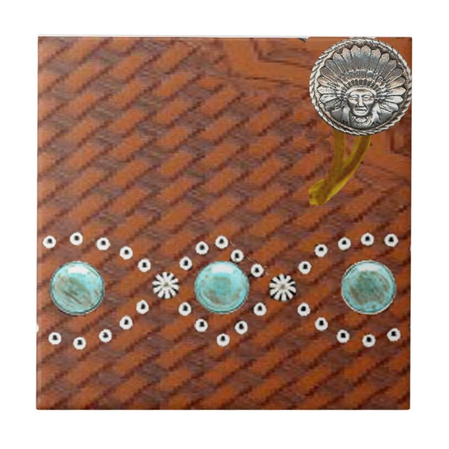 Leather "Apache" Turquoise Western Tile (Front)