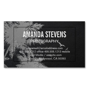 Leather Background   Tropical Trees and Birds Magnetic Business Card
