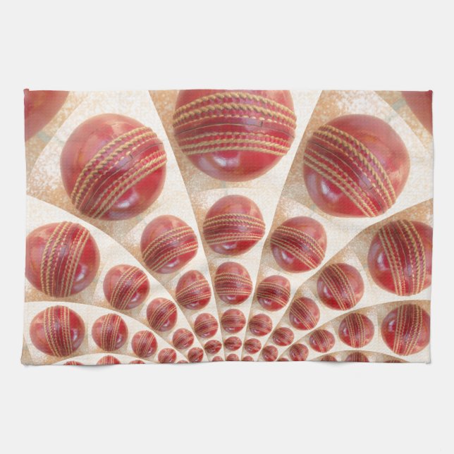 Leather Ball Rhythm Cricket Balls: Rhythmic Array Kitchen Towel (Horizontal)
