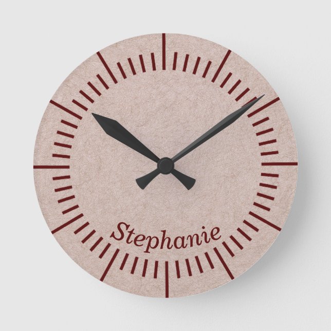 Leather Beige With Your Name Round Clock (Front)