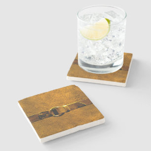 Leather & Belt Golden Tone Marble Stone Coaster