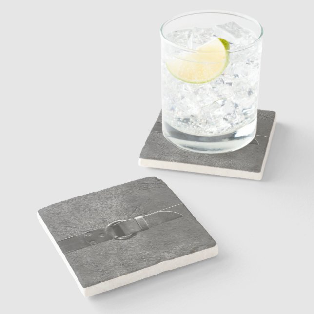Leather & Belt Silver Grey Stone Coaster (Side)