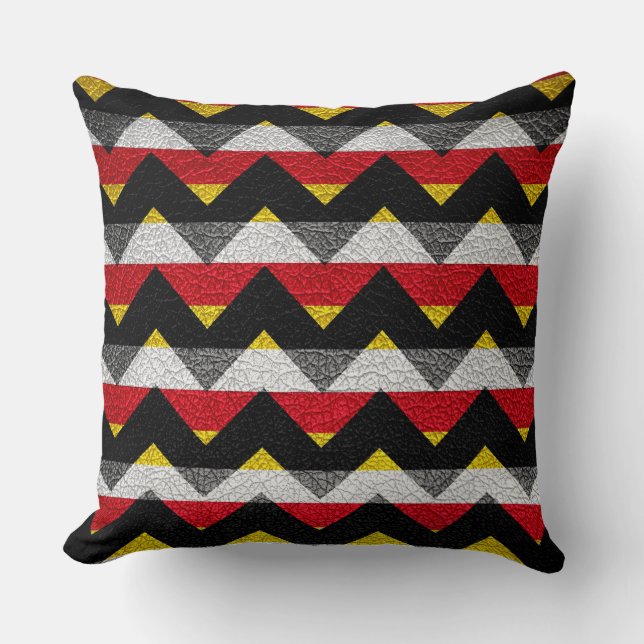 Leather Black Red Chevron Stripes Pattern Throw Pillow (Front)