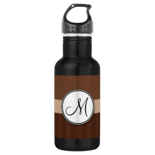 Leather Brown Damask with Stripes and Monogram 532 Ml Water Bottle