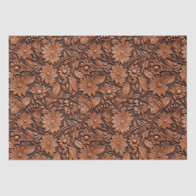 Leather Brown Floral Tissue Paper (Front)