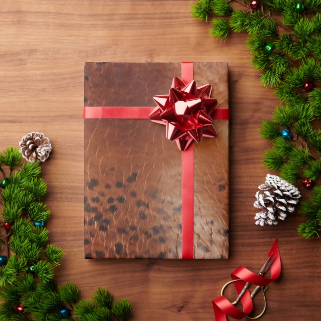Leather Brown Leopard Spots Wrapping Paper (Holiday Gift)