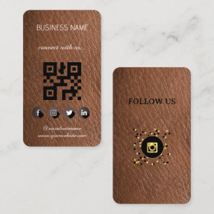 Leather Brown -Social Media QR Code  Business Card