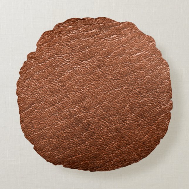 Leather brown structure clothing round pillow (Front)