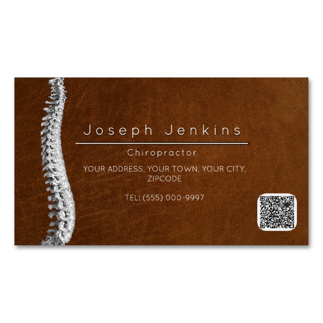  Leather Chiropractor Chiropractic Spine Therapist Magnetic Business Card (Front)