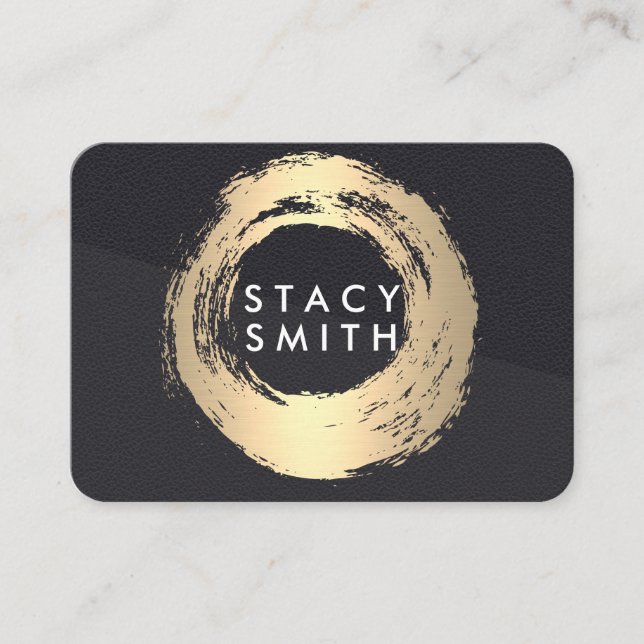 Leather Colour Block Gold Brushed Circle Business Card (Front)