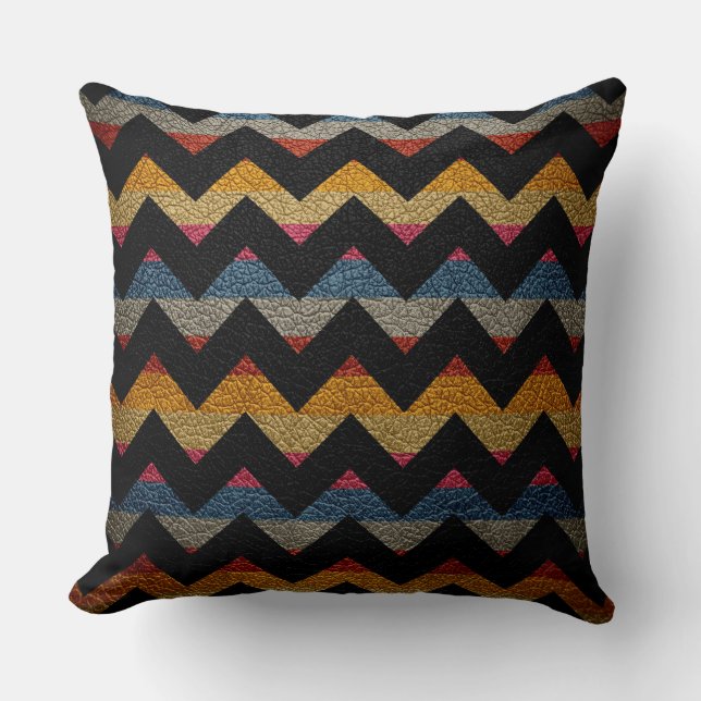 Leather Colourful Chevron Stripes #6 Throw Pillow (Front)
