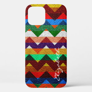 Leather Colourful Chevron Stripes Monogram #17 iPhone 12 Pro Case