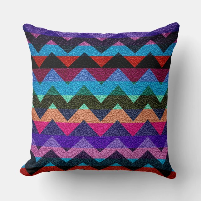 Leather Colourful Chevron Stripes Pattern #8 Throw Pillow (Front)