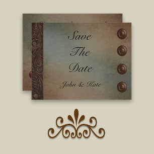 Leather (faux) and Turquoise Grunge Save The Date