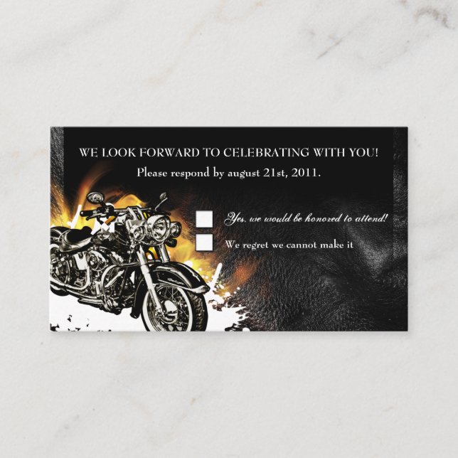 Leather & Flames Biker RSVP Reception card (Front)