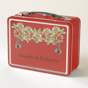 Leather Flowers Metal Lunch Box