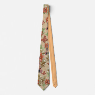 Leather Flowers on Cream Suede Tie