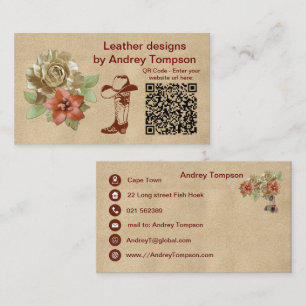Leather Flowers on Cream Suede Wristlet Business C Card