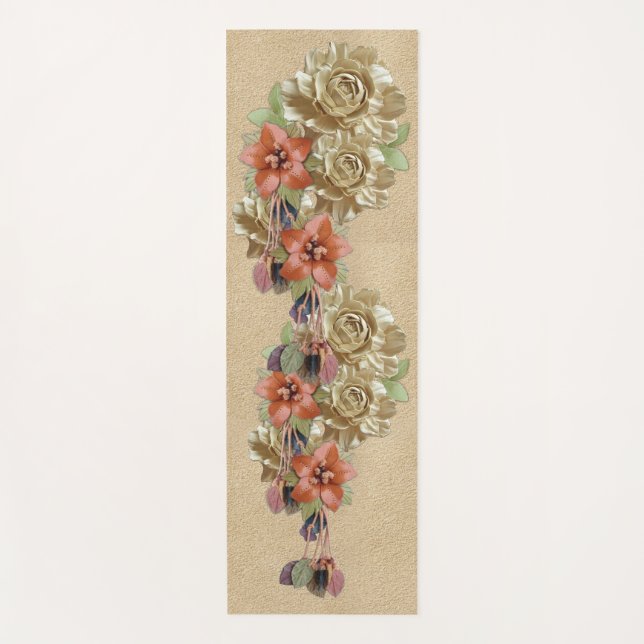 Leather Flowers on Cream Suede Yoga Mat (Front)