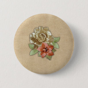 Leather flowers on Suede 2 Inch Round Button