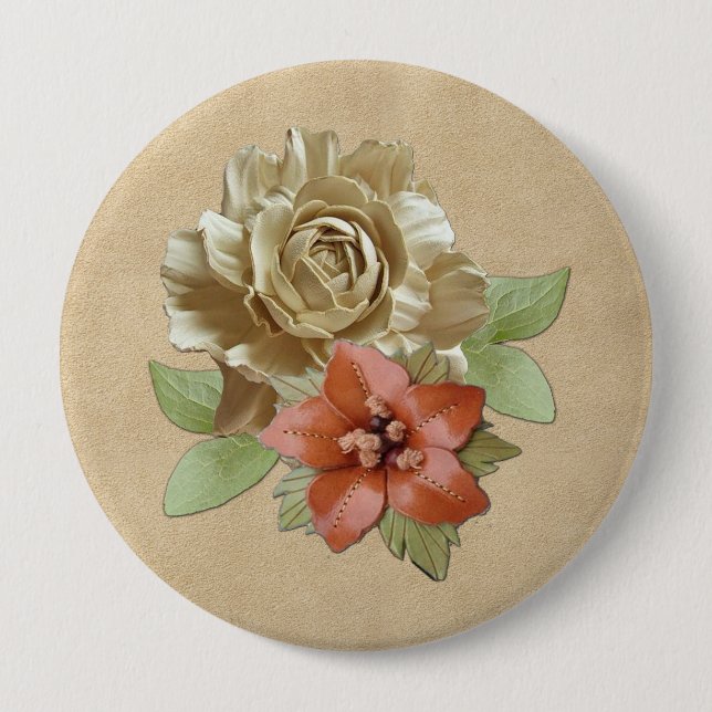 Leather flowers on Suede 4 Inch Round Button (Front)