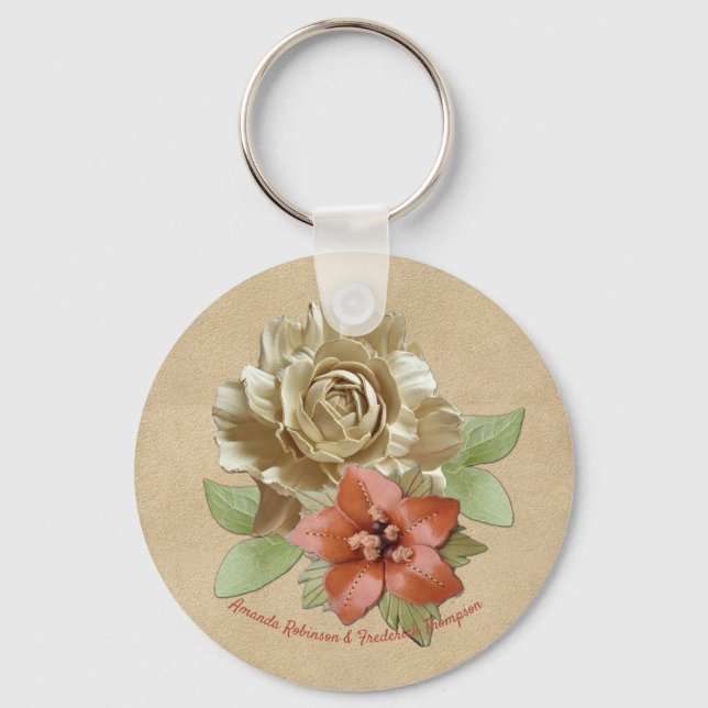 Leather flowers on Suede  Keychain (Front)