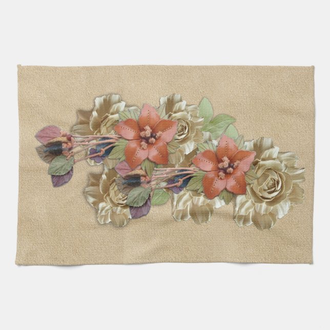 Leather Flowers & Suede Texture Art Kitchen Towel (Horizontal)