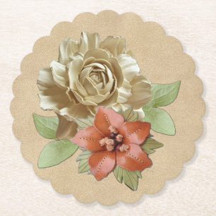 Leather flowers & Suede Texture Art Paper Coaster