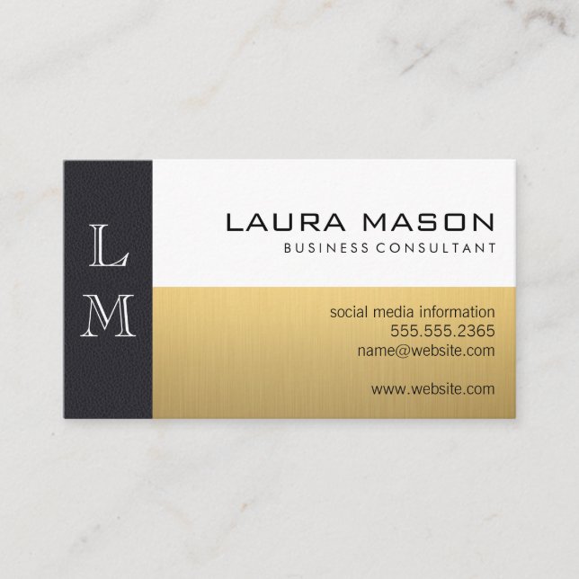 Leather Gold White Business Card (Front)