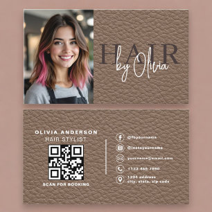 Leather Hair Stylist Photo QR Code  Business Card