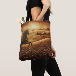 Leather Horse Ranch Sunset Tote Bag