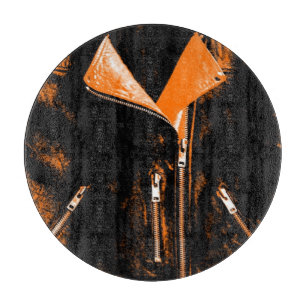 Leather Jacket Orange cutting board round