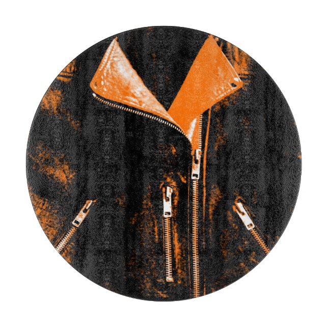 Leather Jacket Orange cutting board round (Front)