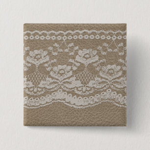 Leather & Lace Wedding 2 Inch Square Button
