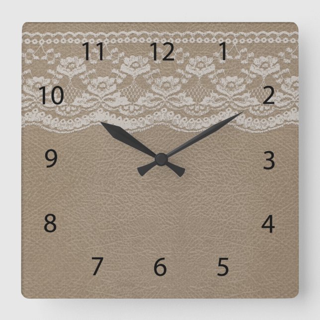 Leather & Lace Wedding Square Wall Clock (Front)
