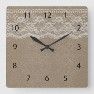 Leather & Lace Wedding Square Wall Clock