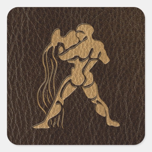 Leather-Look Aquarius Square Sticker (Front)