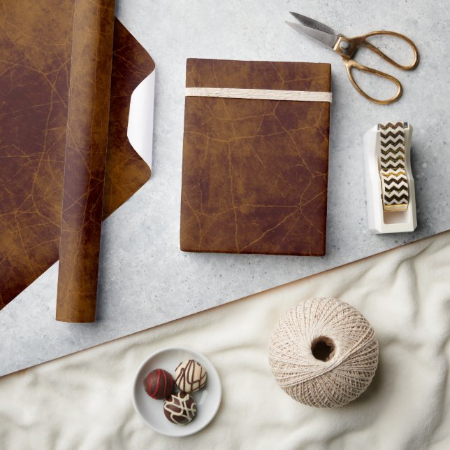 Leather look brown aged pleather wrapping paper (Crafts)