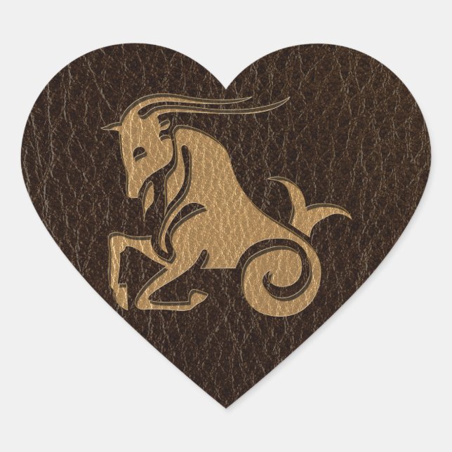 Leather-Look Capricorn Heart Sticker (Front)
