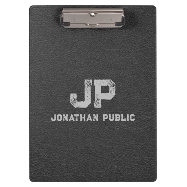 Leather Look Distressed Name Monogram Initial Clipboard (Front)
