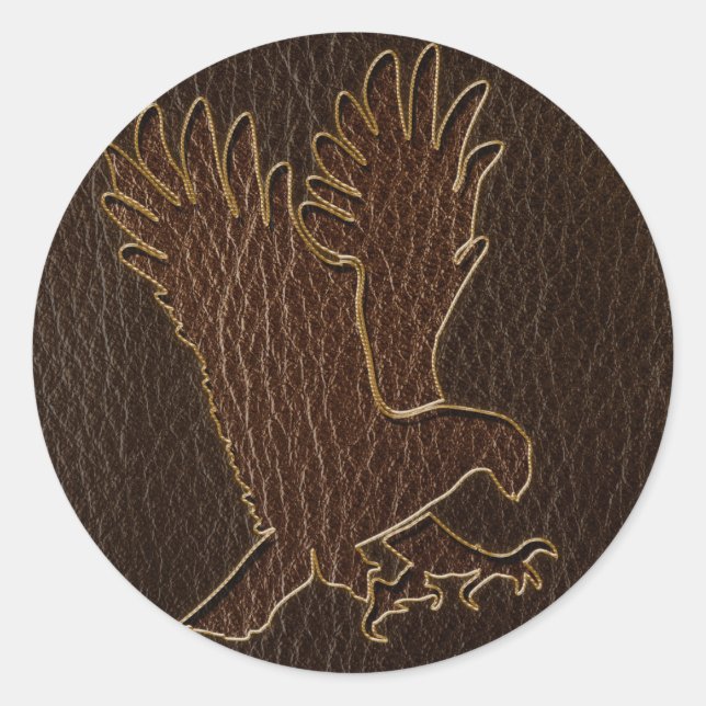 Leather-Look Eagle Dark Classic Round Sticker (Front)