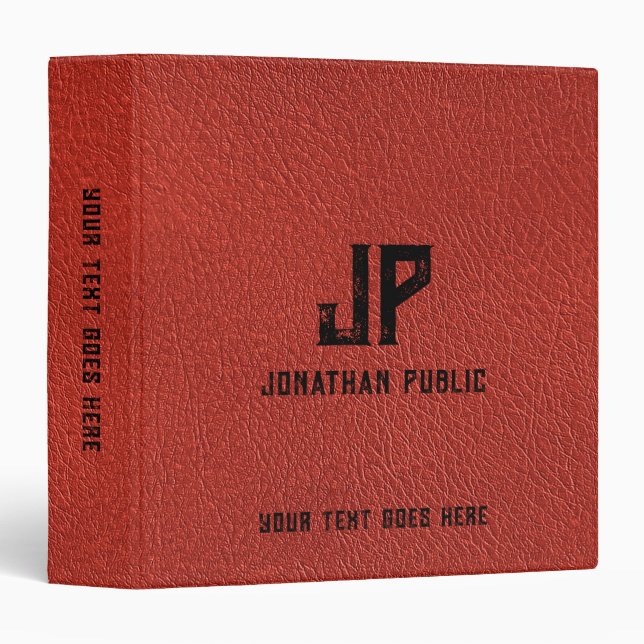 Leather Look Elegant Distressed Monogram Text Name Binder (Front/Spine)