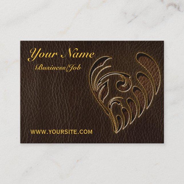 Leather-Look Flower Dark Business Card (Front)