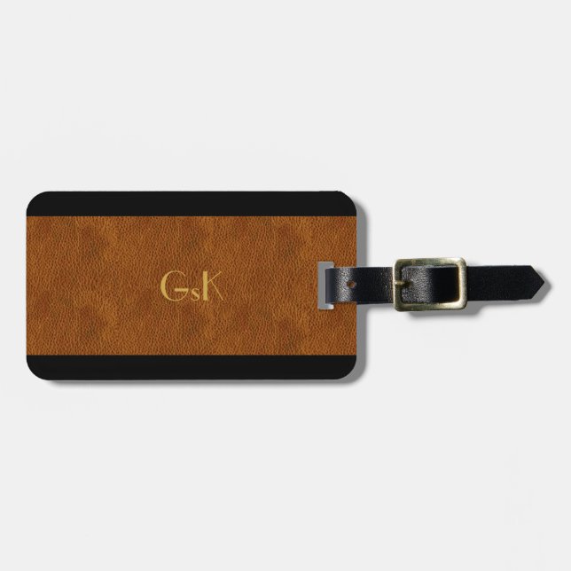 Leather Look  Gold Monogram Executive Luggage Tag (Front Horizontal)