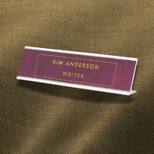 Leather Look Maroon Customizable Desk Name Plate