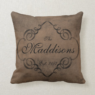 Leather Look Monogram Wedding Keepsake Throw Pillow