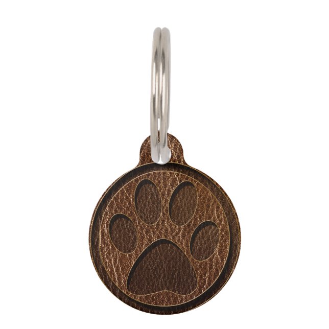Leather-Look Paw Pet Tag (Front)