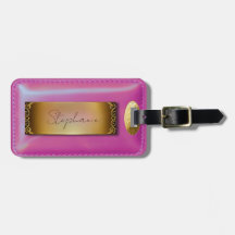Leather Look Pink Luggage Tag