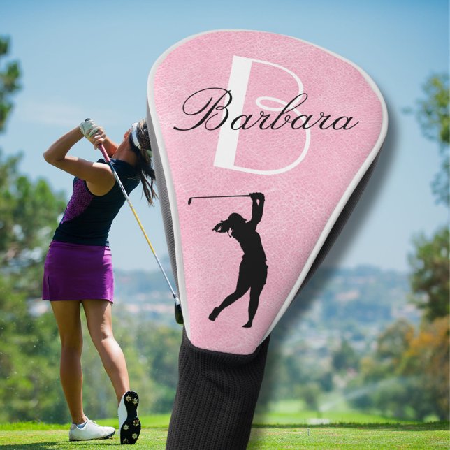 Leather Look Pink Women’s Monogram Name  Golf Head Cover (Creator Uploaded)